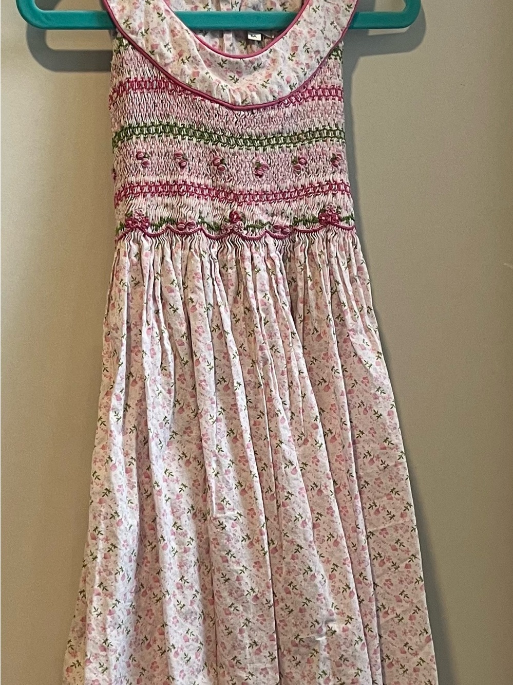 Kali Pink Floral Smocked Dress with Green Accents